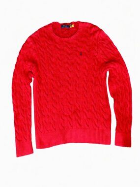 Polo Ralph Lauren Cable Knit Sweater Men’s Large Red 100% Cotton Classic Crewnec
